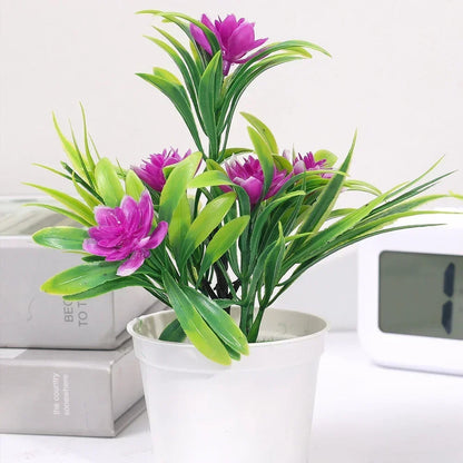 Vibrant Artificial Bonsai with Multicolour Flowers | Plastic Decor for Home, Office, Garden Display | Red, Purple, Pink, Orange, Yellow | 13x18cm Table Ornament