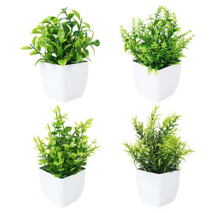 Artificial Plants Set, Potted Green Leaf Bonsai, Small Fake Tree Ornaments for Home, Office, Garden, Wedding, Party Decor, Plastic Material, Desktop Display