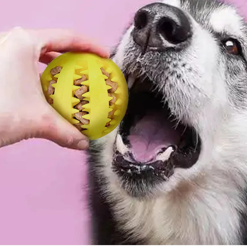 rubber dog chew toy - indestructible snack and tooth cleaning interactive ball for large dogs - durable soft pet accessories for dog training and play
