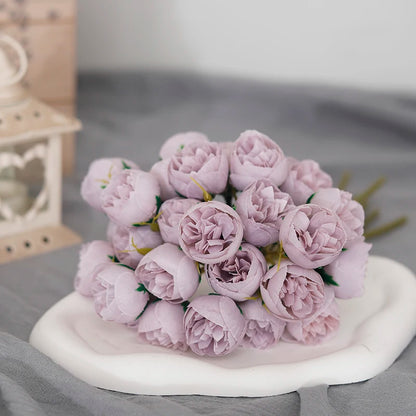 Silk Roses & Peonies Bouquet, 27 Heads, Pink, White, Purple, Artificial Flowers for Home Decor, Wedding, Parties, Indoor Use, Table Vase Arrangement