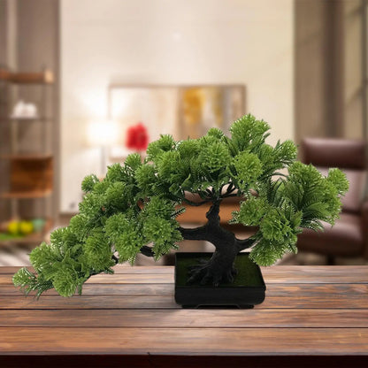 Artificial Bonsai Tree Plastic Potted Plant, Desktop Ornament for Living Room, Office, Bookshelf & Windowsill Decor, Indoor Tabletop Display, Home & Farmhouse Decoration