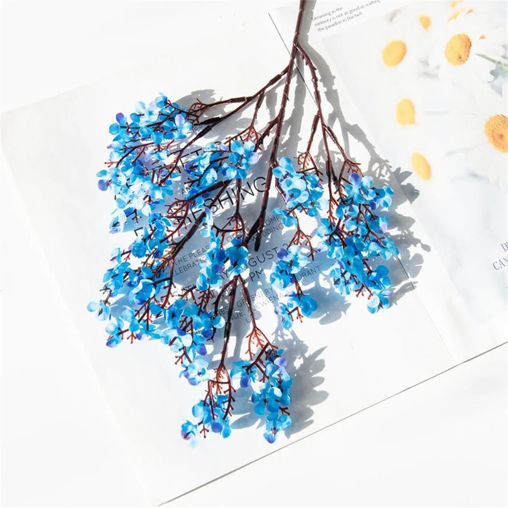 artificial cherry blossom & baby's breath bouquets - gypsophila faux flowers for wedding, anniversary, shower or home indoor decoration, rattan material