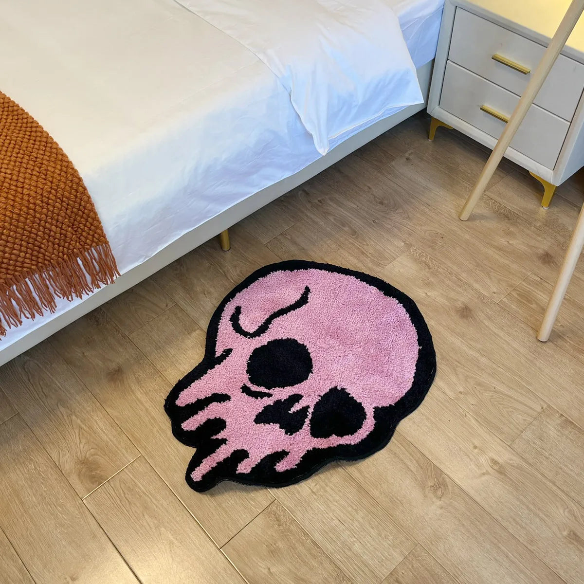 pink melted skull tufted rug entrance mat aesthetic home art decor anti dust carpet area floor pad welcome doormat for hallway and entryway