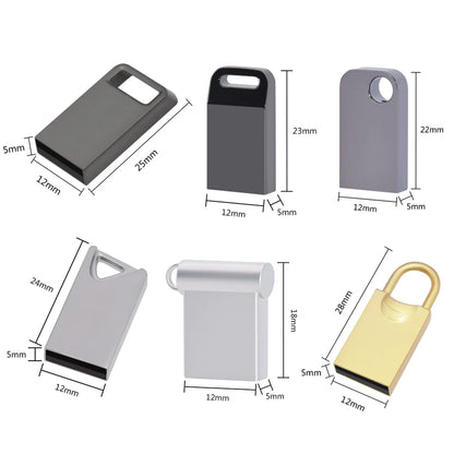 Ultra Compact Metal USB Flash Drive 64GB, 32GB, 16GB, 8GB, 4GB, 2GB, 1GB - High-Speed USB 2.0 Memory Stick for Photography, Business, Wedding Gifts