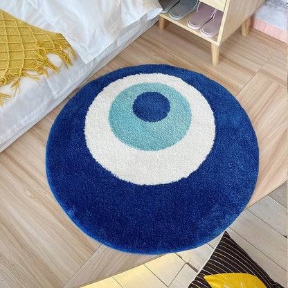 Blue Evil Eyes Circular Tufted Rug Tufting Bedroom Mat Geometric Living Room Carpet Floor Tidy Foot Pad Bedside Doormat Soft Non-Slip Area Rug for Home Decor