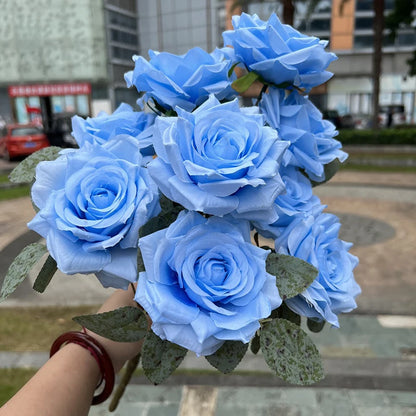 9 Heads Diamond Rose Artificial Floral Bride Bouquet Wedding Flower Wall Accessories Party Gift Home Decor Photo Props decor