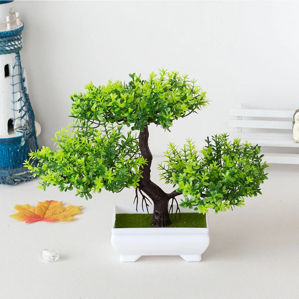miniature artificial bonsai tree in pot, elegant faux plant decoration for home or office, desktop zen garden ornament, ideal for indoor use and exhibitions