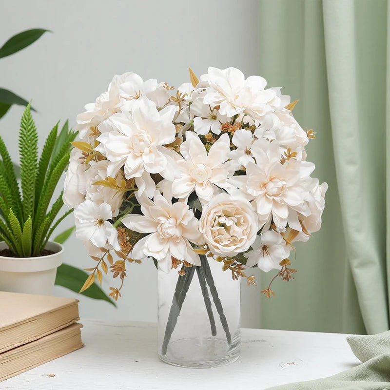 silk peony faux flower bouquet for home decor, wedding, bridal shower, party; high-quality artificial floral arrangement for indoor use, gift idea