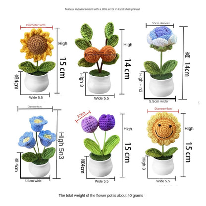 Mini Artificial Rose Decoration, Handwoven Wool Plant for Home, Office Desk Ornament, Perfect for Anniversaries, Birthdays, Weddings, Indoor Bonsai Style, PP Material