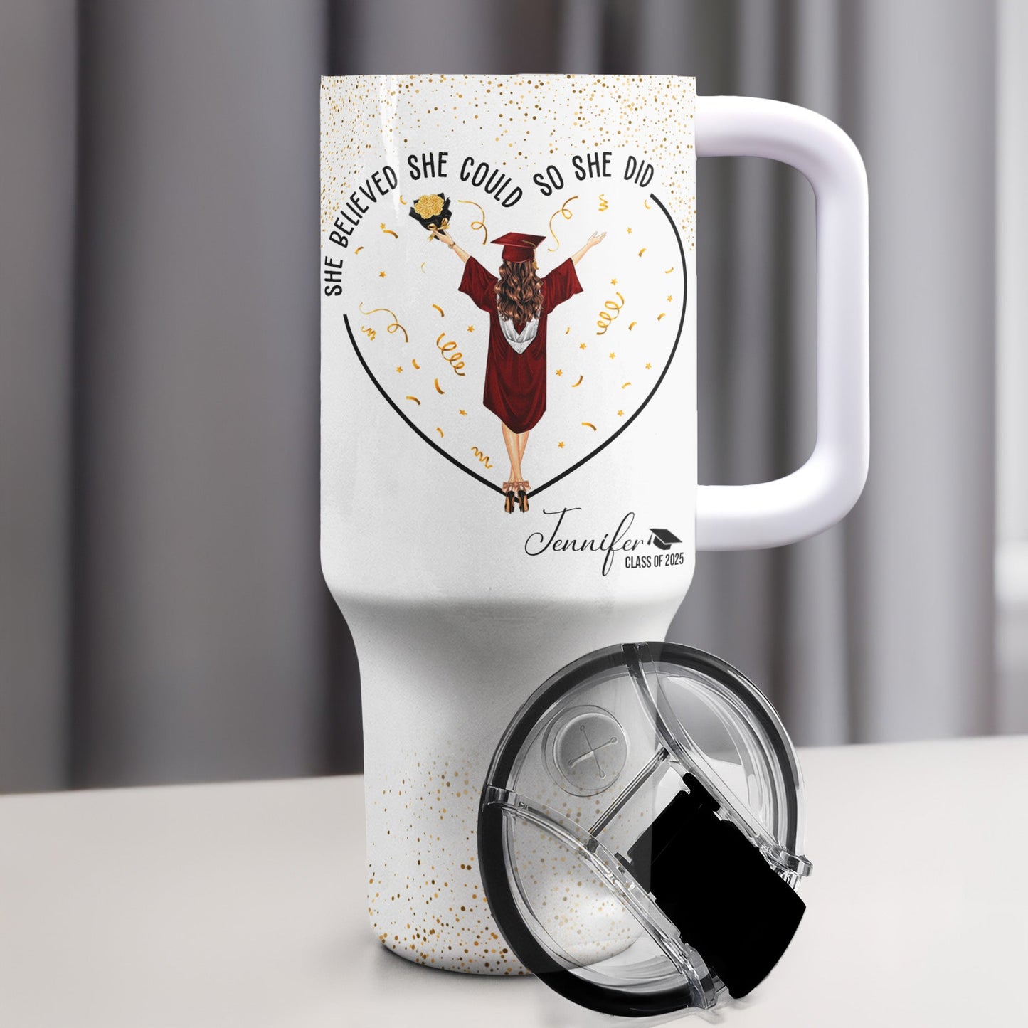 she believed she could so she did - 40oz personalised tumbler with straw, graduation gift for her, double wall stainless steel, hot cold insulation