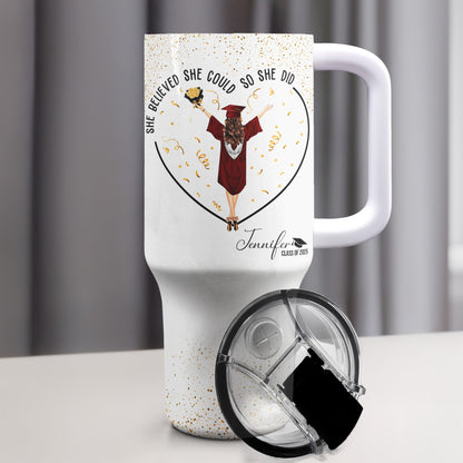She Believed She Could So She Did - 40oz Personalised Tumbler With Straw, Graduation Gift for Her, Double Wall Stainless Steel, Hot Cold Insulation
