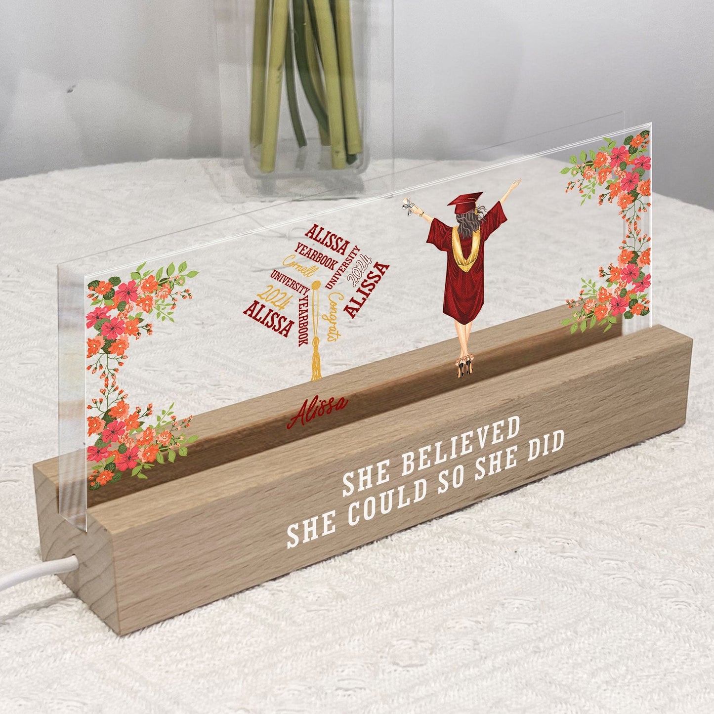 she believed she could so she did - led night light gift for graduates and women