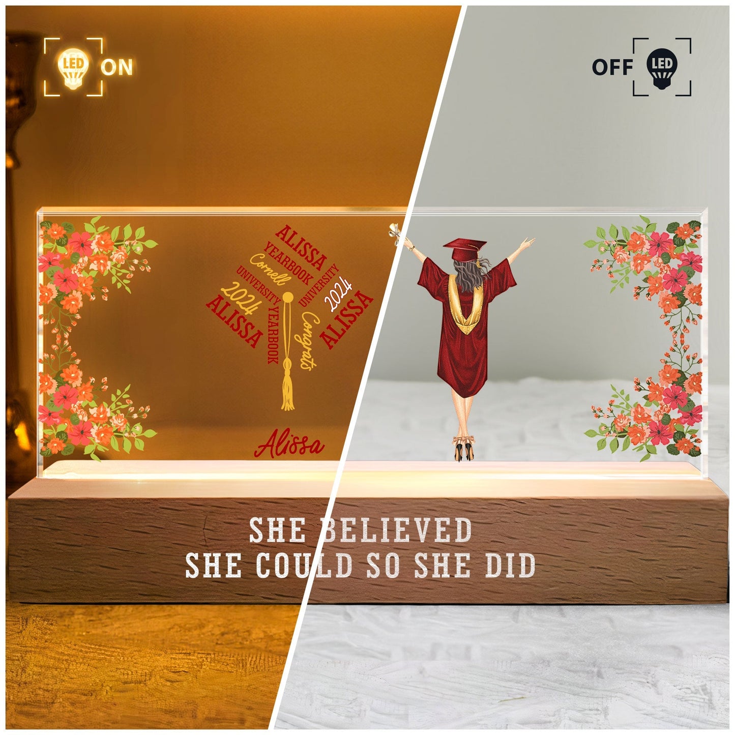 she believed she could so she did - led night light gift for graduates and women