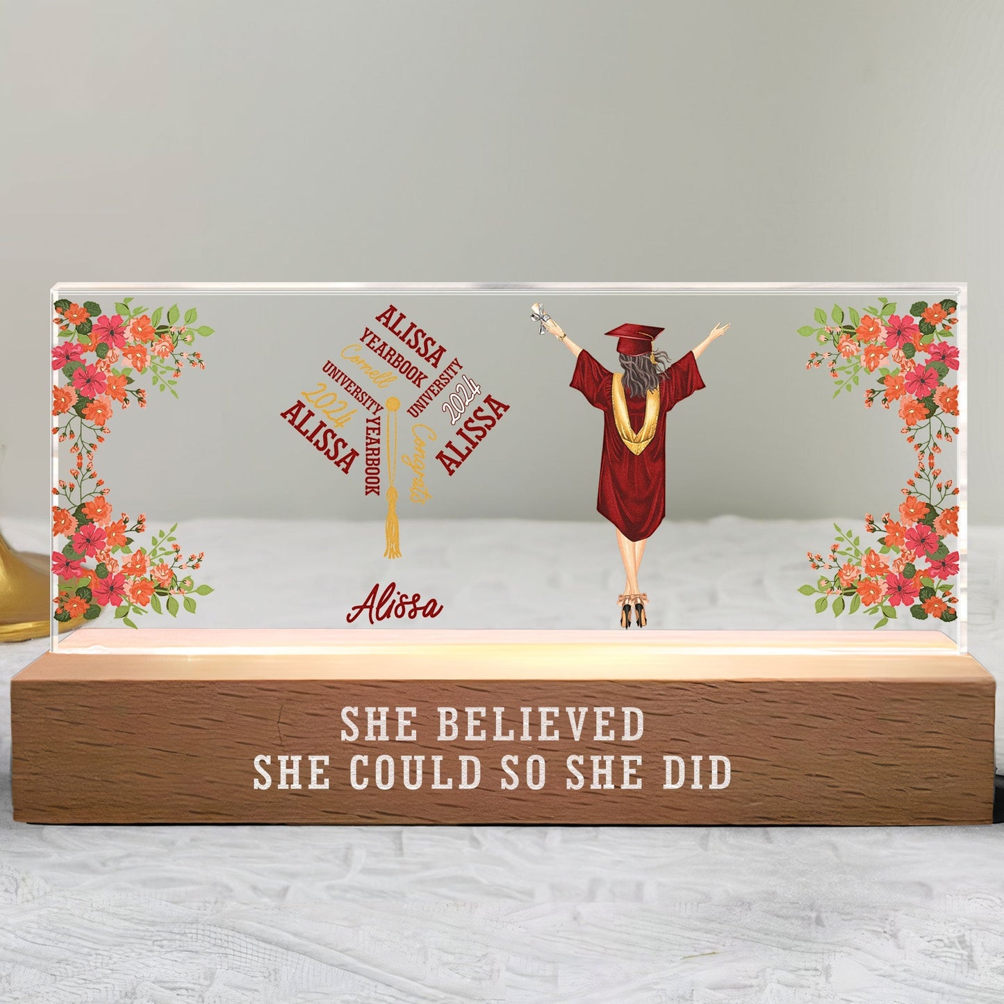 she believed she could so she did - led night light gift for graduates and women