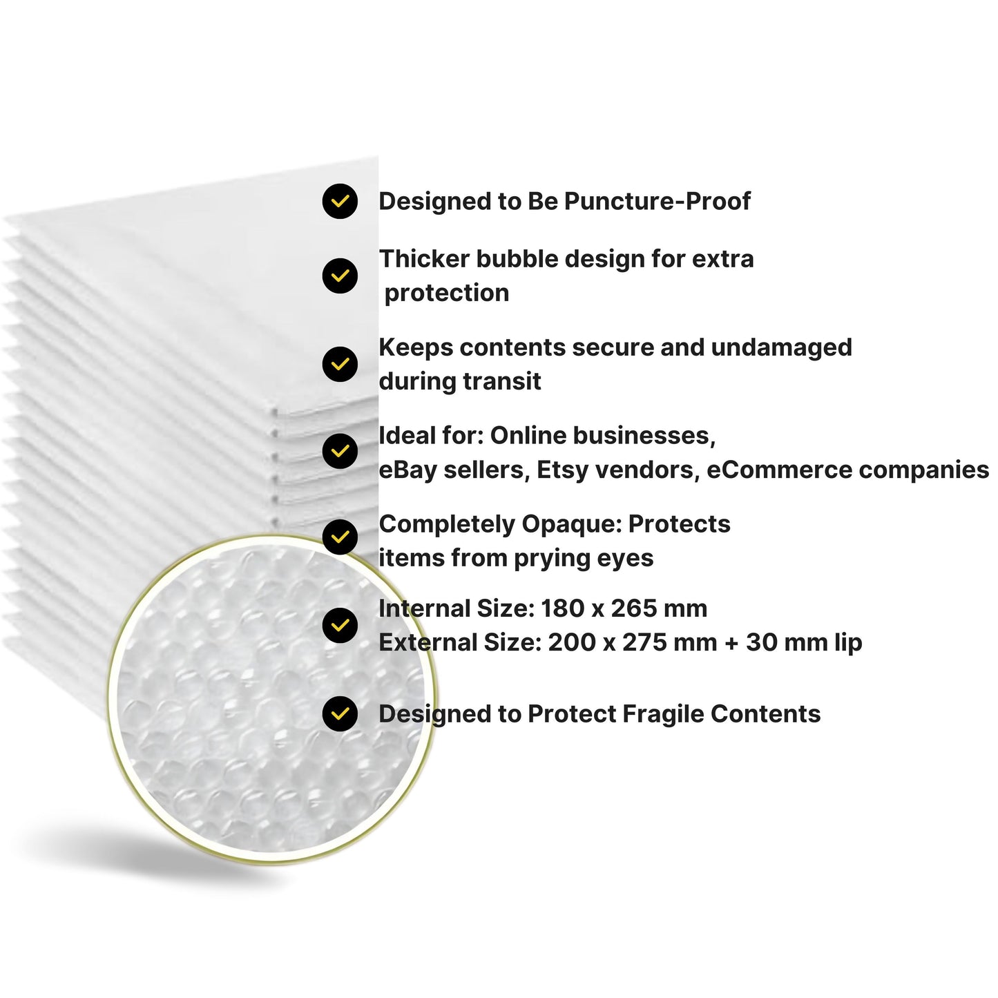 size d/4 (180 x 265 mm) white padded envelopes bubble mailers peel and seal protective cushioned bags