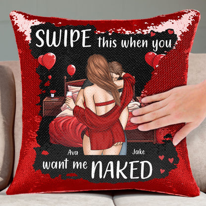 Swipe This When You Want Me Naked - Custom Sequin Pillow for Couples, Fun Home Decor, Romantic Gift, 16 Inch Reversible Sequin Cushion, Unique Keepsake for Anniversaries and Birthdays