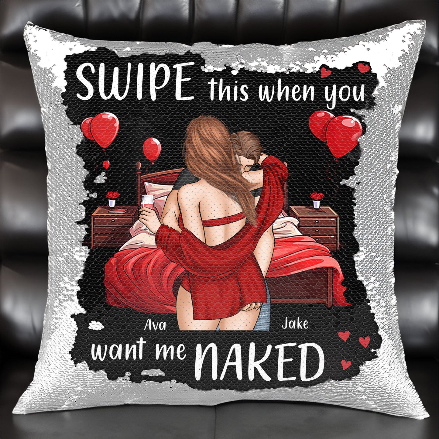 swipe this when you want me naked - custom sequin pillow for couples, fun home decor, romantic gift, 16 inch reversible sequin cushion, unique keepsake for anniversaries and birthdays