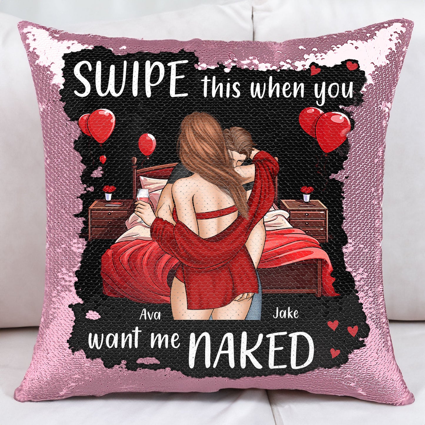 swipe this when you want me naked - custom sequin pillow for couples, fun home decor, romantic gift, 16 inch reversible sequin cushion, unique keepsake for anniversaries and birthdays