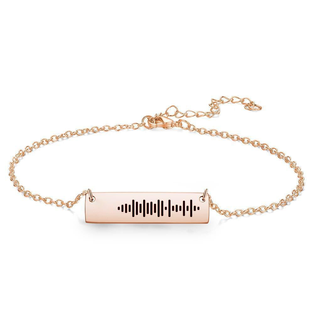 scannable code custom music engraved bar anklet for him/her, adjustable copper chain, unique song code, elegant gift in silver, rose gold or gold