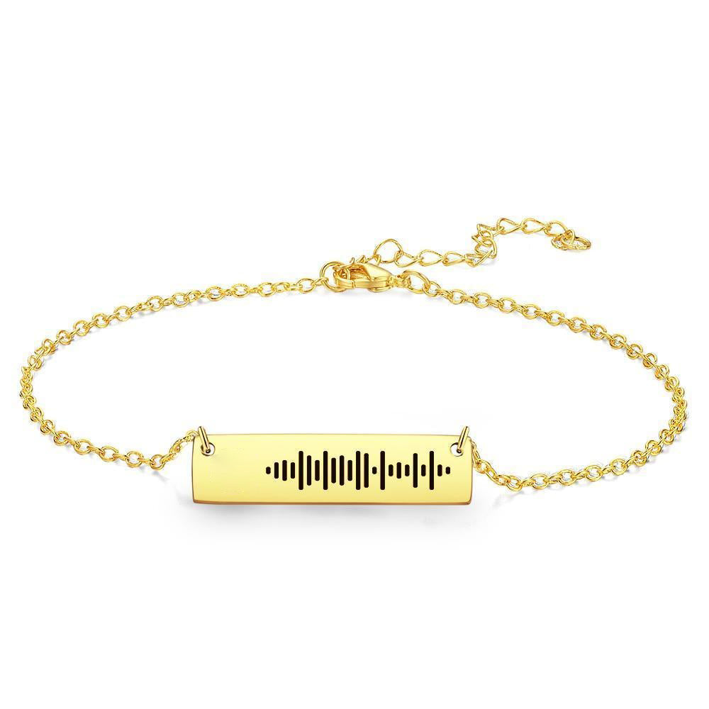 scannable code custom music engraved bar anklet for him/her, adjustable copper chain, unique song code, elegant gift in silver, rose gold or gold