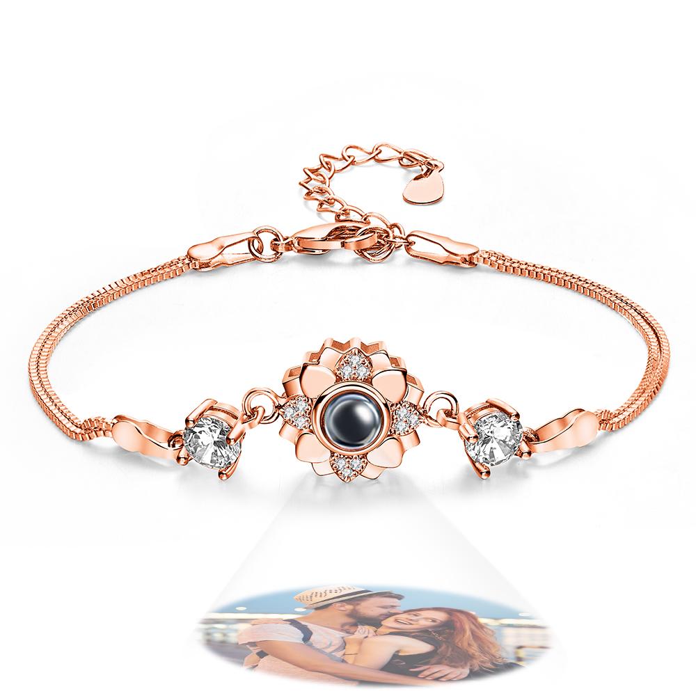 custom photo projection bracelet flower romantic commemorate gifts for girlfriend, unique keepsake for love and memories, ideal birthday and anniversary present