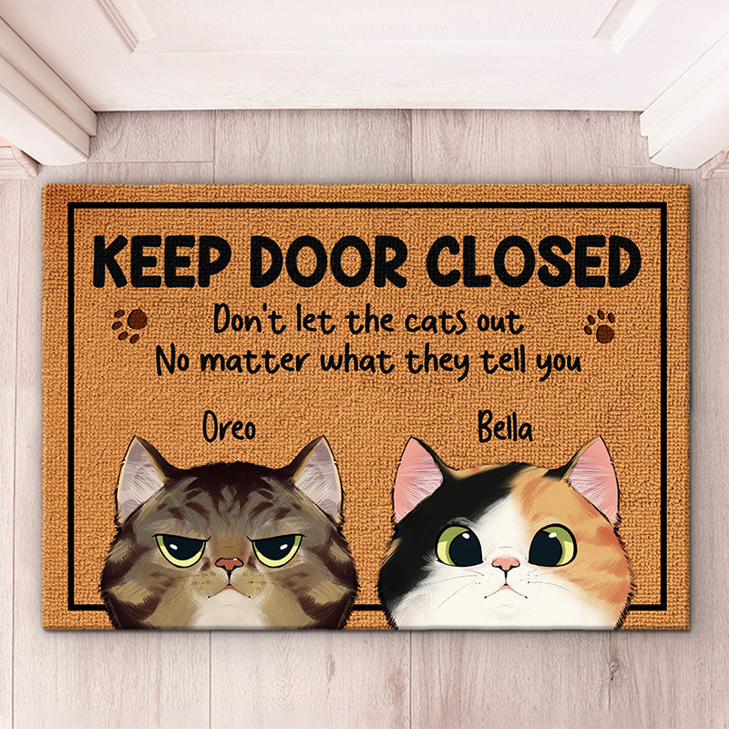 keep the door closed cat decorative mat - gift for pet owners, pet lovers, funny doormat for home, indoor welcome floor mat