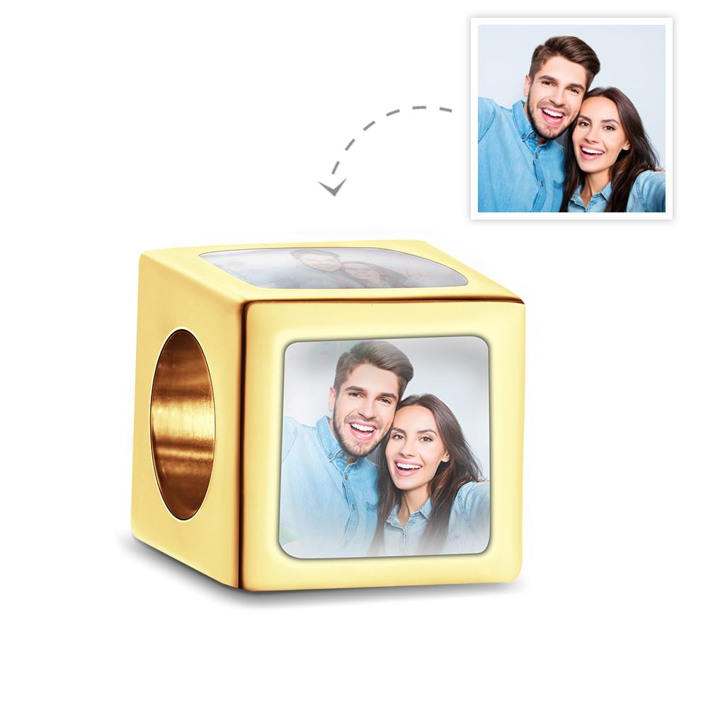 custom four-sided photo charm square copper charm gift for women