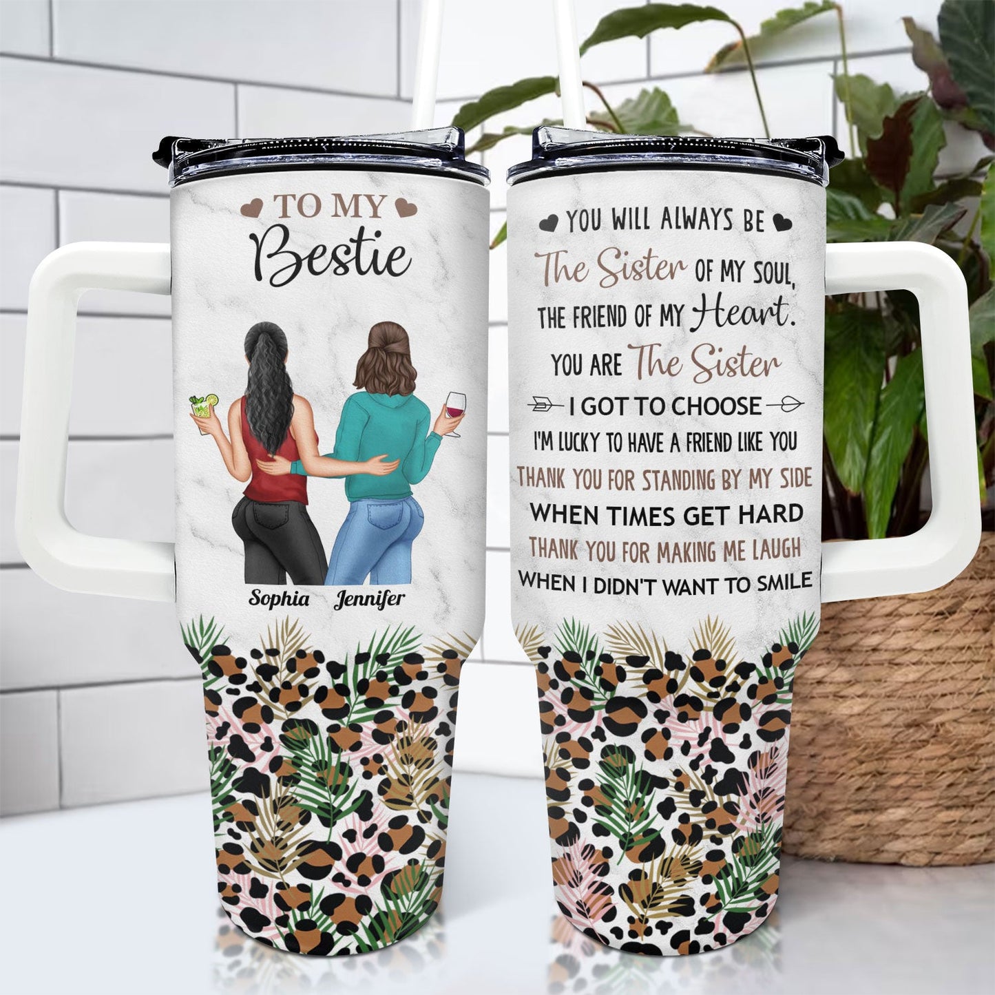 thank you for standing by me - 40oz tumbler with straw - loving birthday gift for best friends, bestie, bff - insulated travel mug with lid