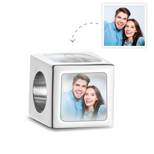 Custom Four-Sided Photo Charm Square Copper Charm Gift for Women
