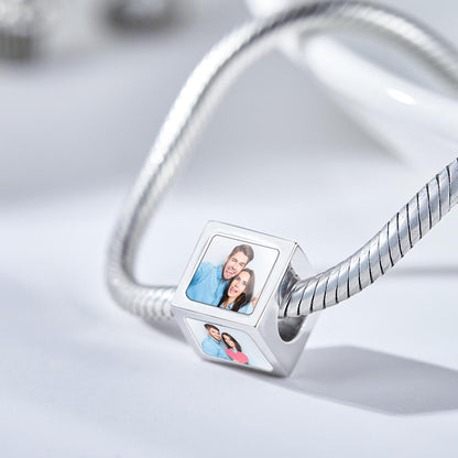 Custom Four-Sided Photo Charm Square Copper Charm Gift for Women