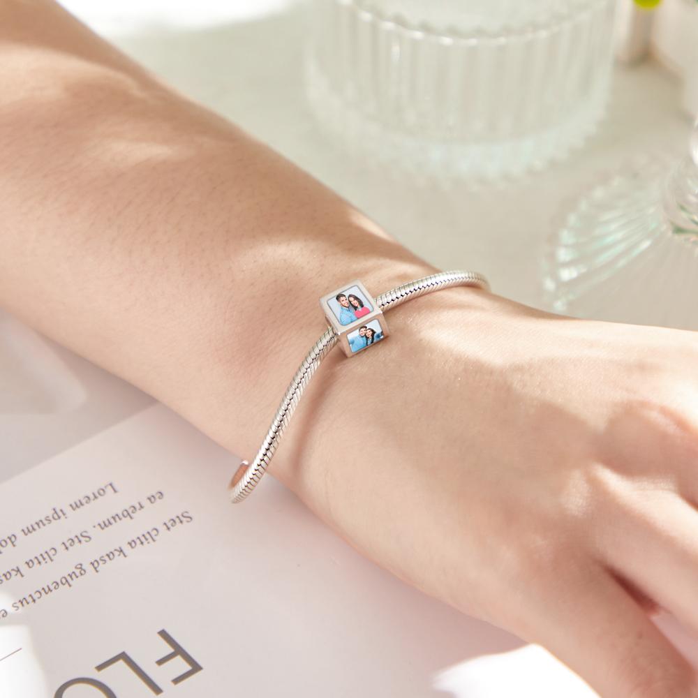 custom four-sided photo charm square copper charm gift for women