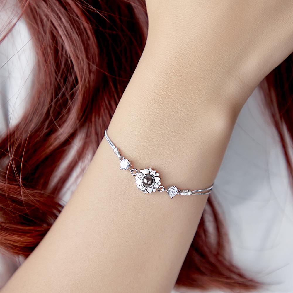 custom photo projection bracelet flower romantic commemorate gifts for girlfriend, unique keepsake for love and memories, ideal birthday and anniversary present