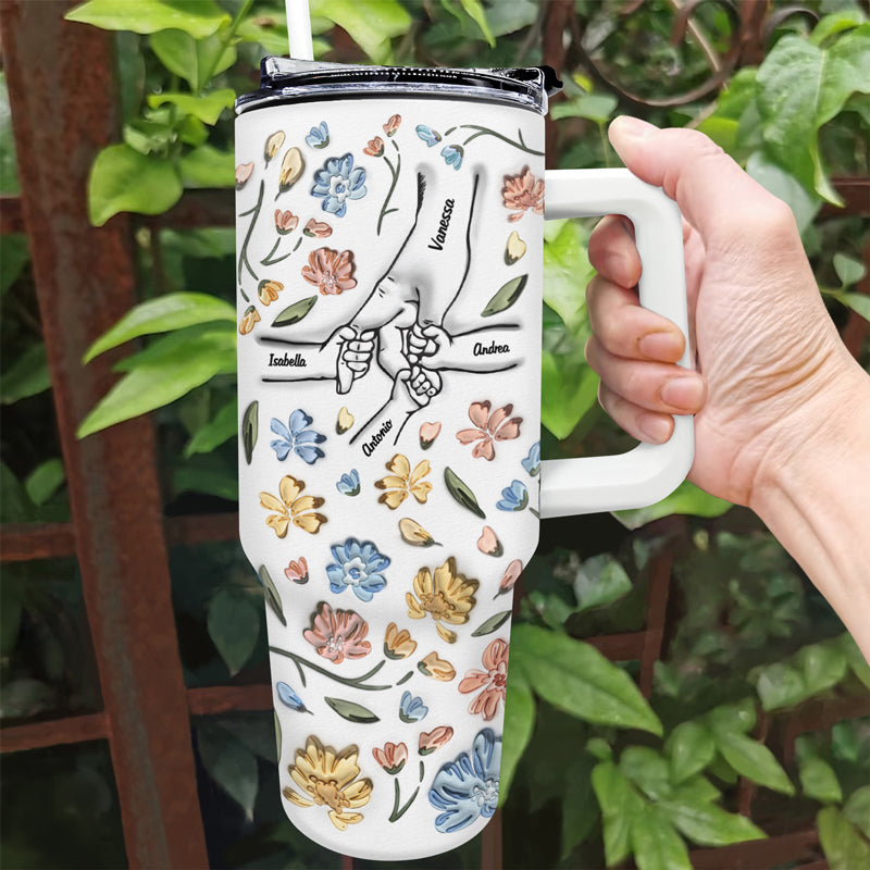 hand in hand, i will always protect you - gift for mom, grandma - 3d inflated effect printed cup, personalized 40oz tumbler with straw