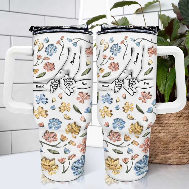 hand in hand, i will always protect you - gift for mom, grandma - 3d inflated effect printed cup, personalized 40oz tumbler with straw