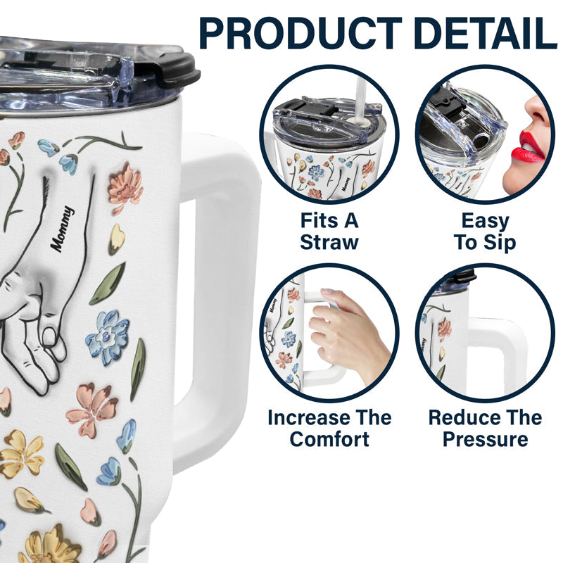 hand in hand, i will always protect you - gift for mom, grandma - 3d inflated effect printed cup, personalized 40oz tumbler with straw