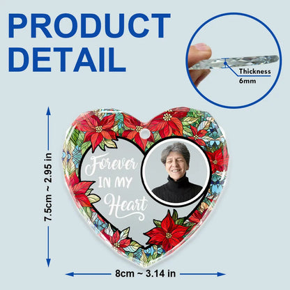 Custom Photo Floral Forever In Our Hearts Heart Shaped Glass Ornament - Thoughtful Gift for Family, Friends and Sympathy Decor