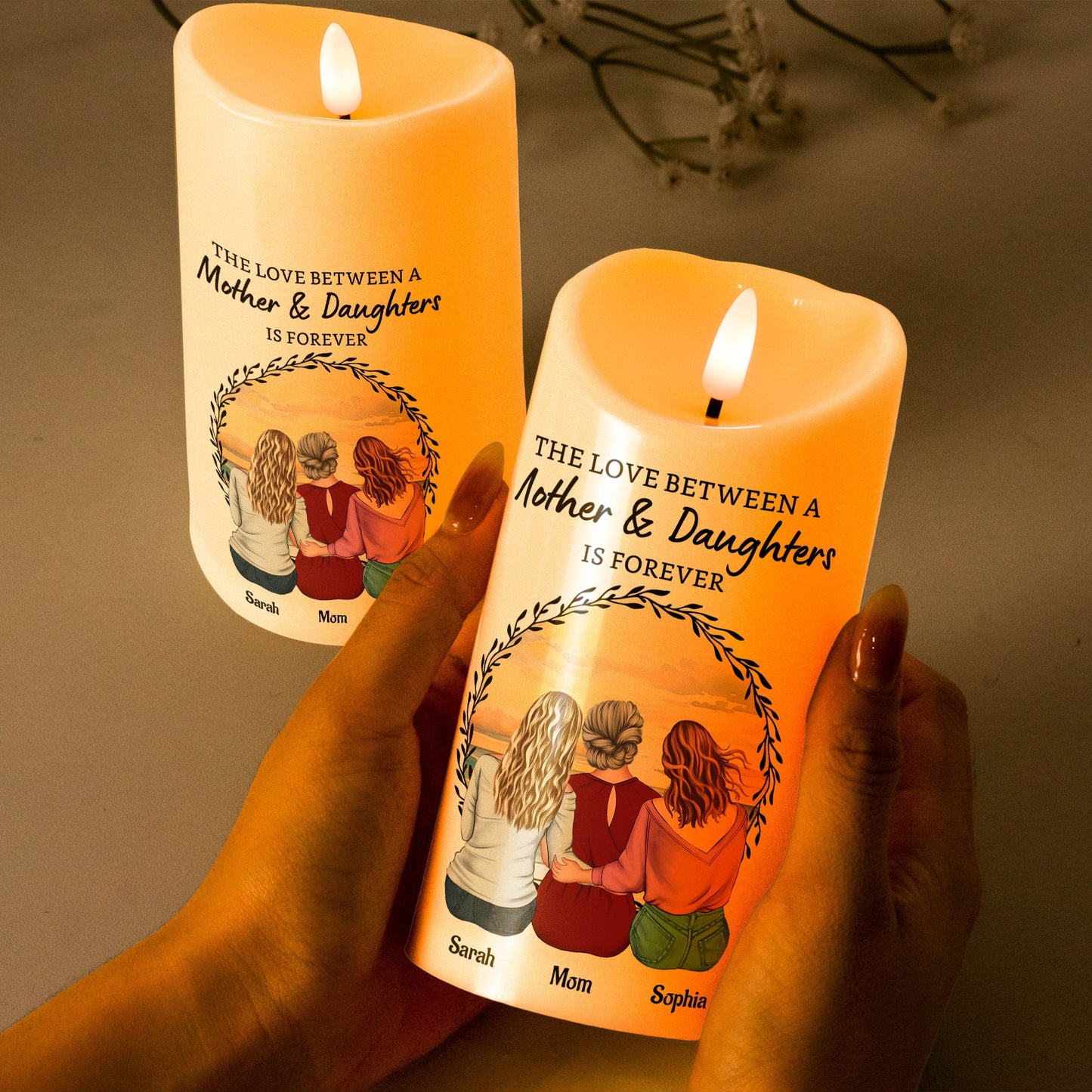 the love between a mother & daughters - led candle gift
