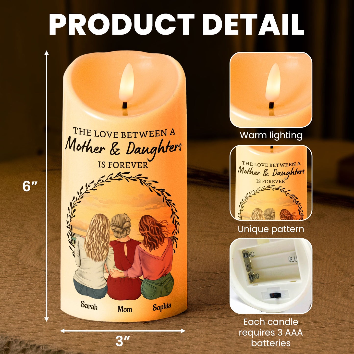the love between a mother & daughters - led candle gift