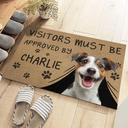 Custom Photo Visitors Must Be Approved By This Dog Doormat - Decorative Mat for Home Decor - Housewarming Gift for Pet Owners and Lovers