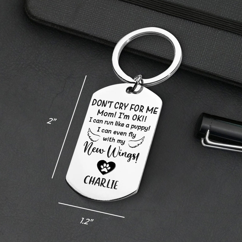 don't cry for me i'm ok - upload image personalized keychain for memory of loved ones, family, or pets, stainless steel, 3 inch long