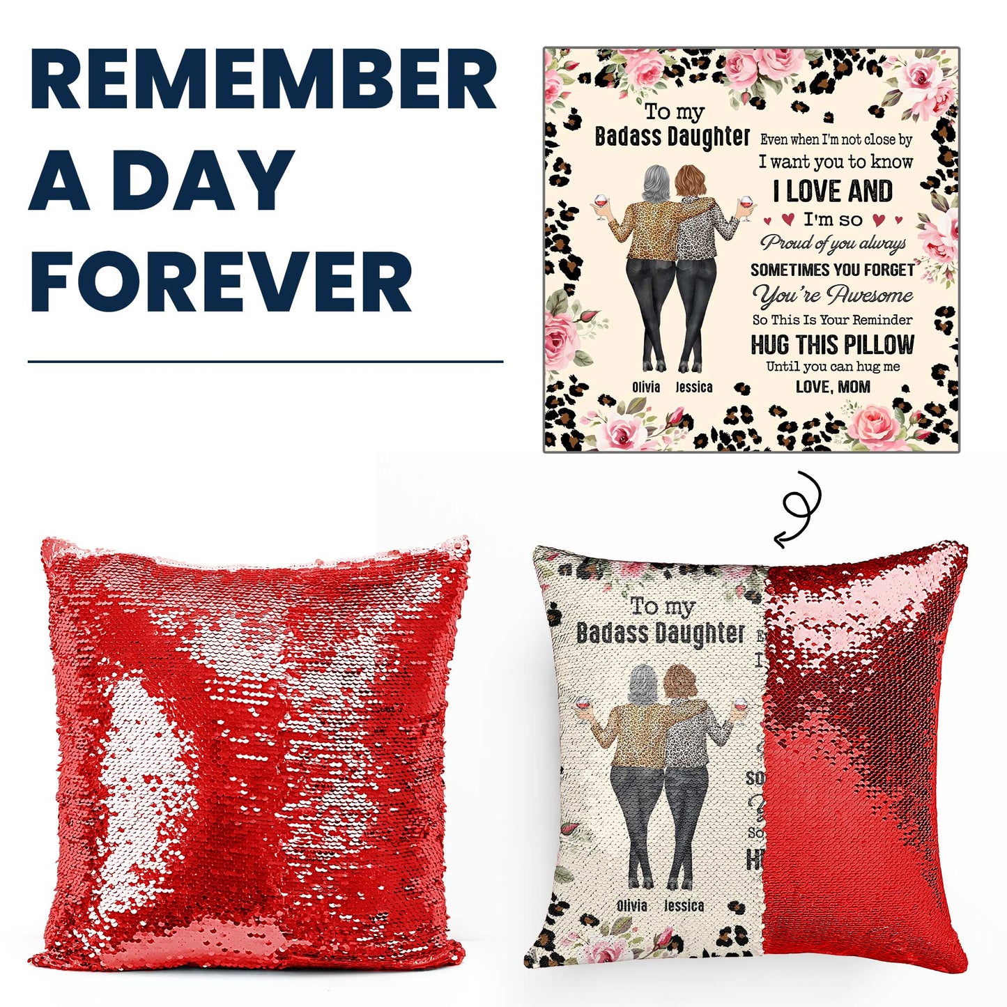 to my daughter gift hug this pillow until you can hug me - custom sequin pillow for daughters, interactive cushion with heartfelt message
