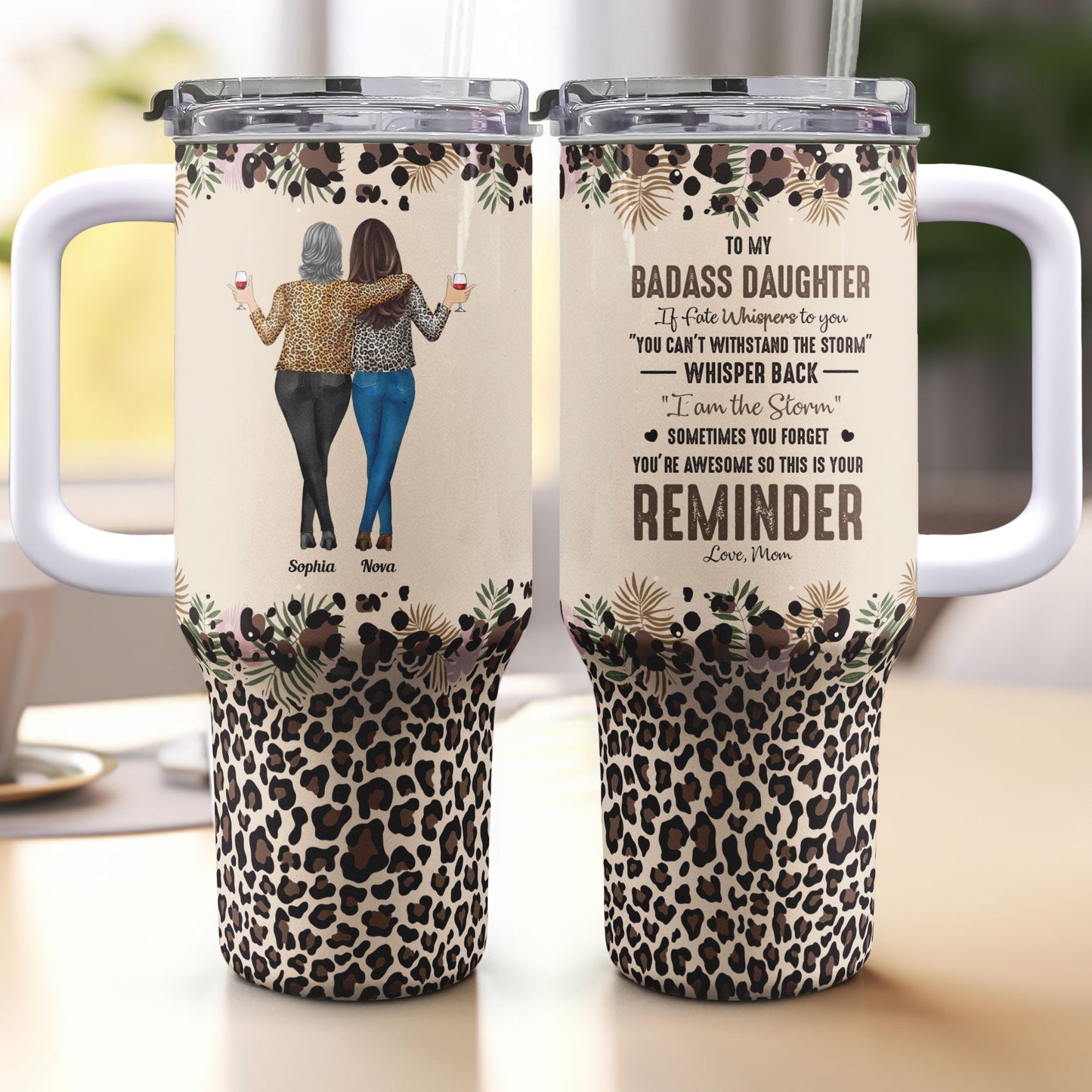 to my daughter whisper back i am the storm - 40oz tumbler with straw, personalised stainless steel travel mug, gift for daughters, birthday, graduation, mother's day