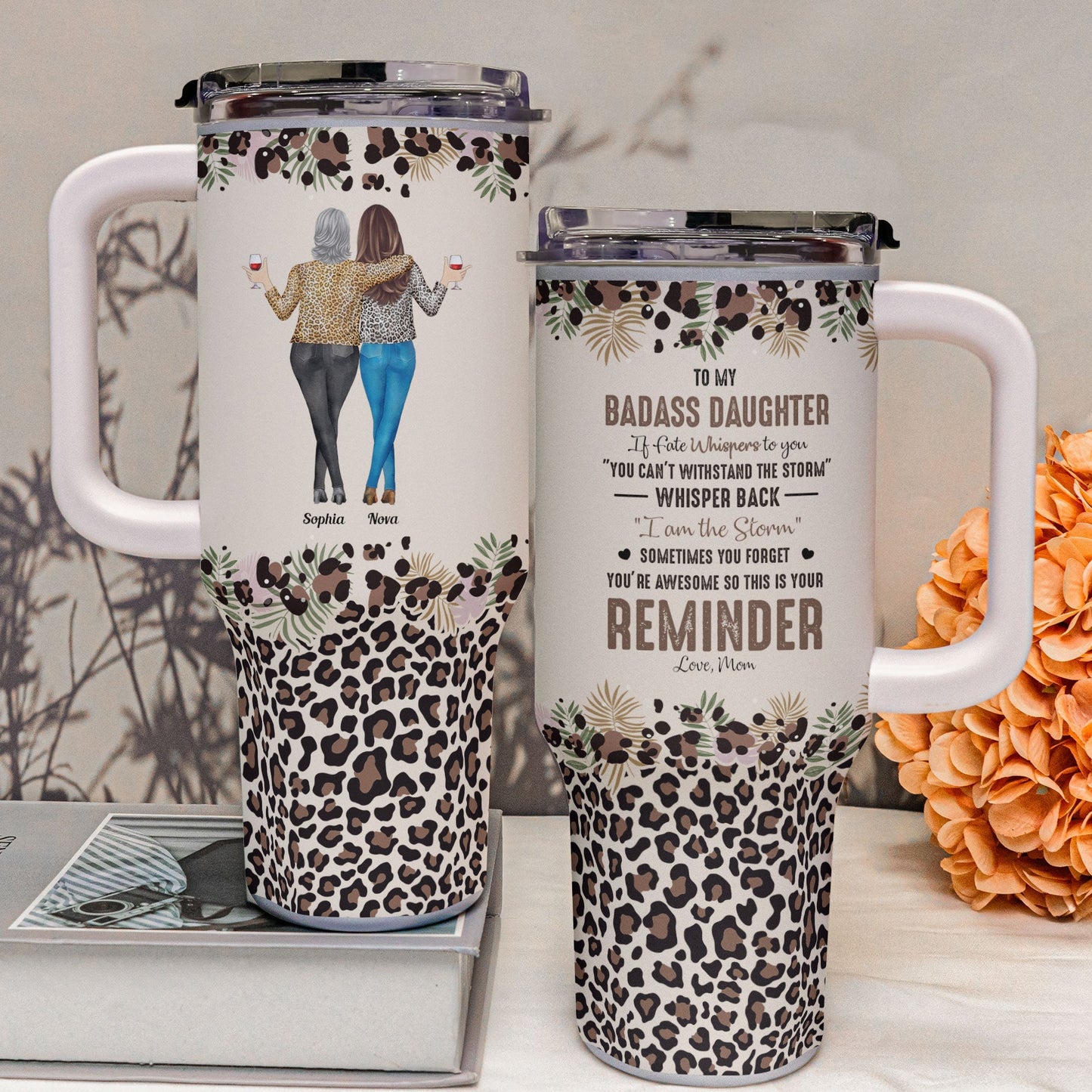 to my daughter whisper back i am the storm - 40oz tumbler with straw, personalised stainless steel travel mug, gift for daughters, birthday, graduation, mother's day