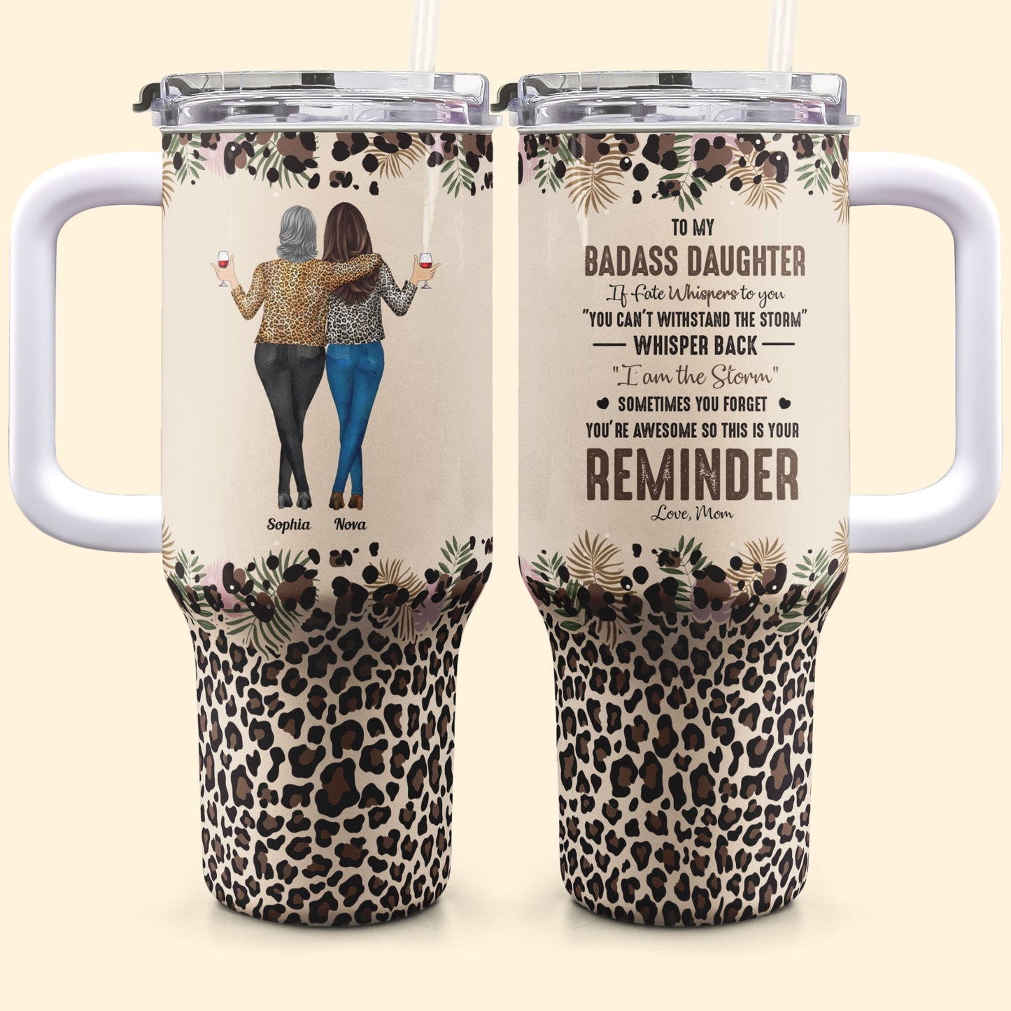 to my daughter whisper back i am the storm - 40oz tumbler with straw, personalised stainless steel travel mug, gift for daughters, birthday, graduation, mother's day