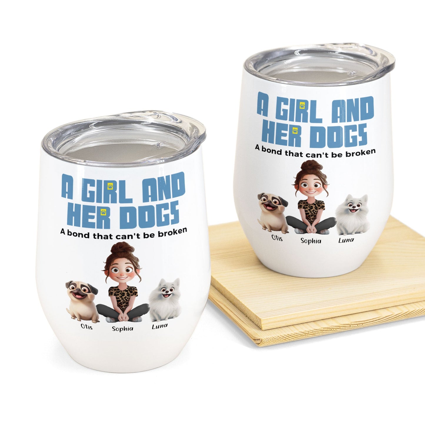 unbreakable bond with my dogs - personalized wine tumbler for dog lovers, 12oz stainless steel travel mug, ideal gift for dog moms and pet owners