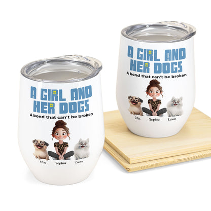 Unbreakable Bond With My Dogs - Personalized Wine Tumbler for Dog Lovers, 12oz Stainless Steel Travel Mug, Ideal Gift for Dog Moms and Pet Owners