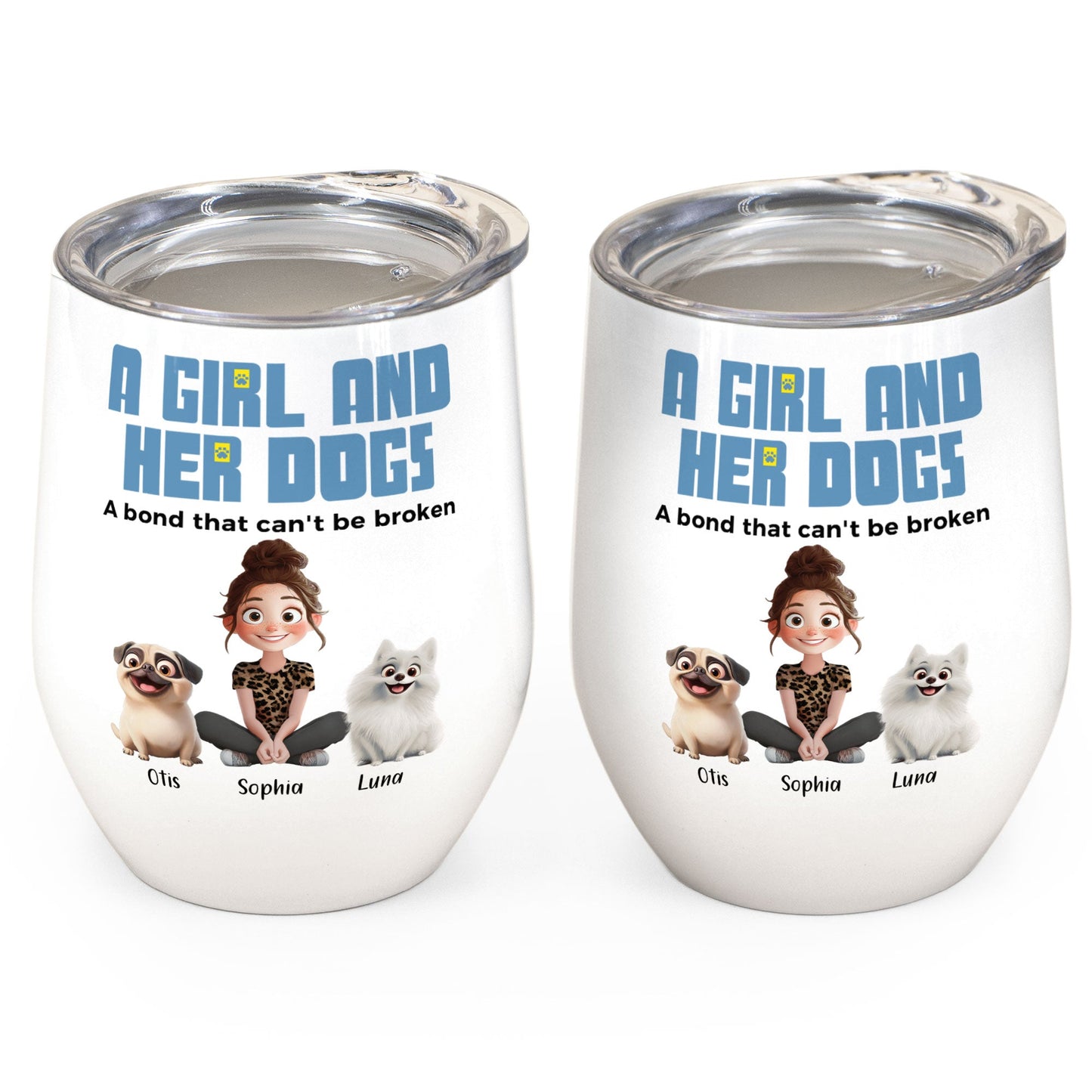 unbreakable bond with my dogs - personalized wine tumbler for dog lovers, 12oz stainless steel travel mug, ideal gift for dog moms and pet owners