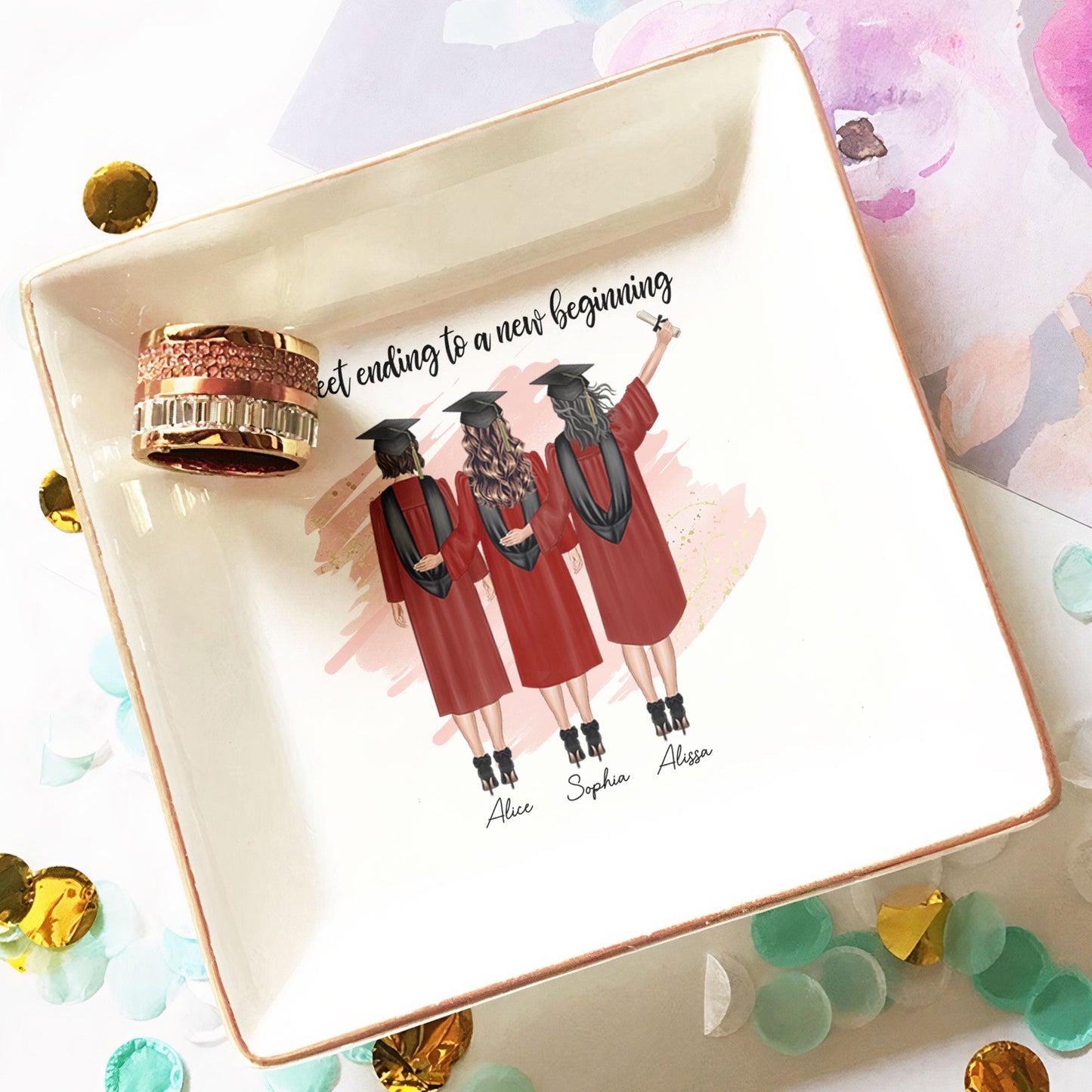 we believed we could so we did - personalized jewelry dish for graduation gift, ceramic ring and earring holder with inspirational quote, 4 inch