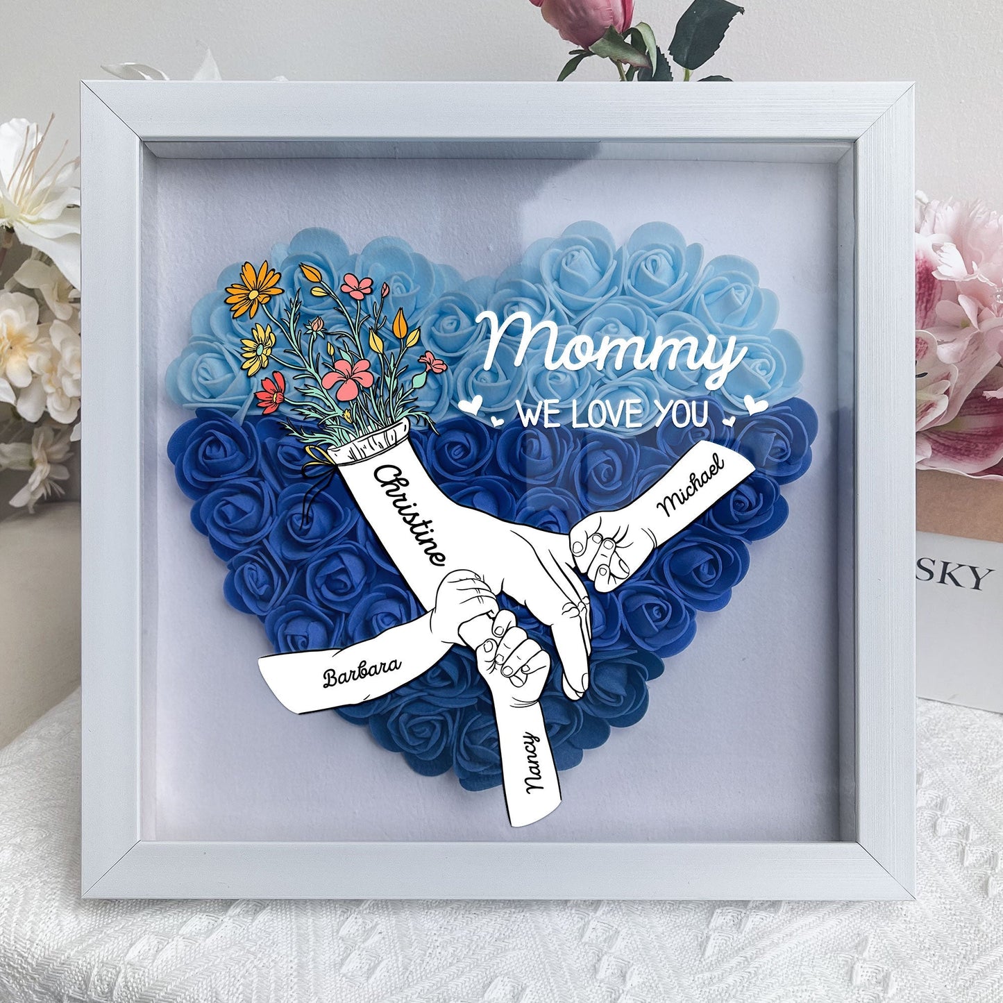 we love you mommy hand holding - flower shadow box gift for mum