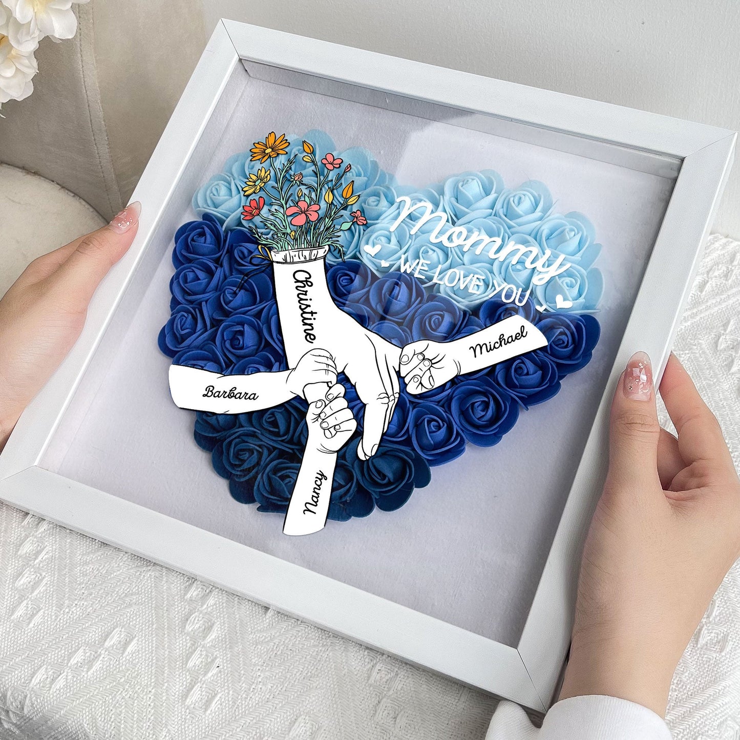 we love you mommy hand holding - flower shadow box gift for mum